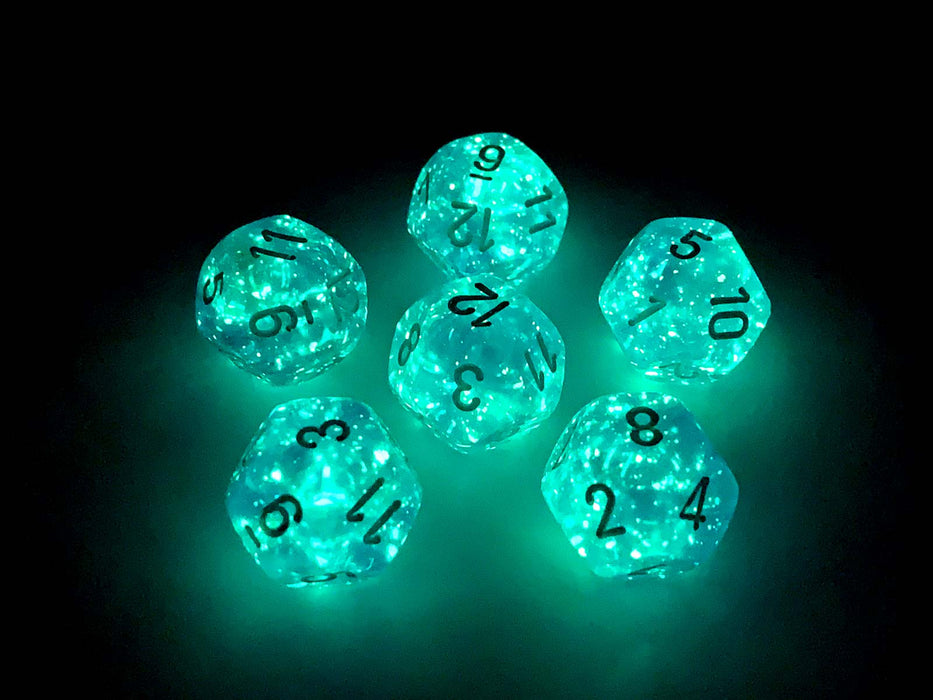 Luminary Borealis 18mm 12 Sided D12 Dice, 6 Pieces - Purple with White Numbers