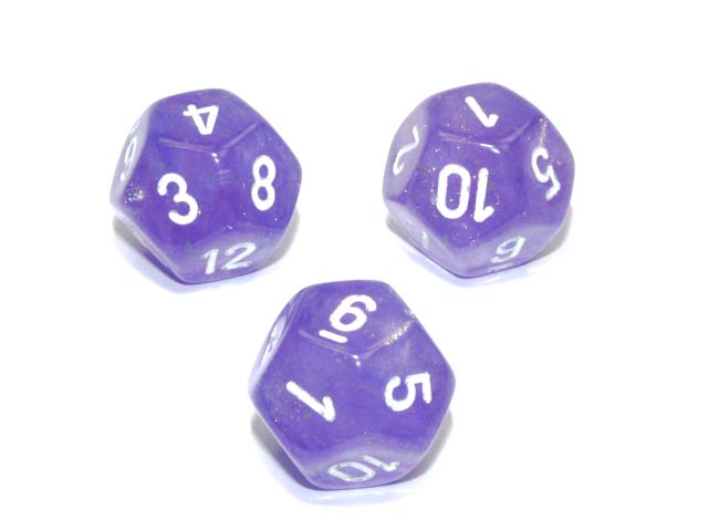 Luminary Borealis 18mm 12 Sided D12 Dice, 6 Pieces - Purple with White Numbers