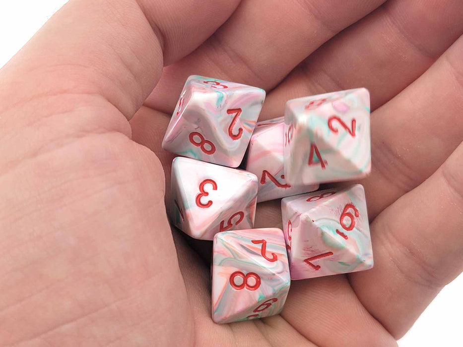 Festive 15mm 8 Sided D8 Chessex Dice, 6 Pieces - Pop Art with Red Numbers
