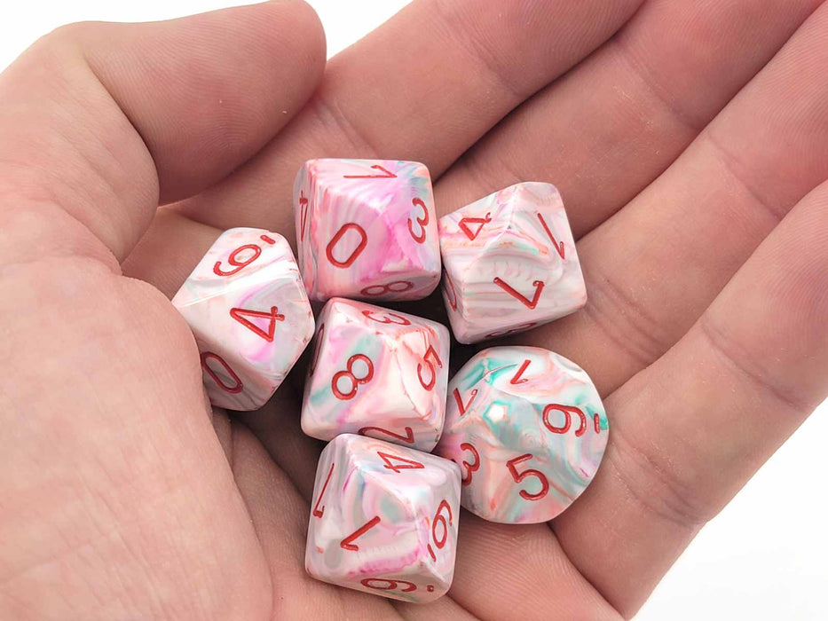 Festive 16mm D10 (0-9) Chessex Dice, 6 Pieces - Pop Art with Red Numbers
