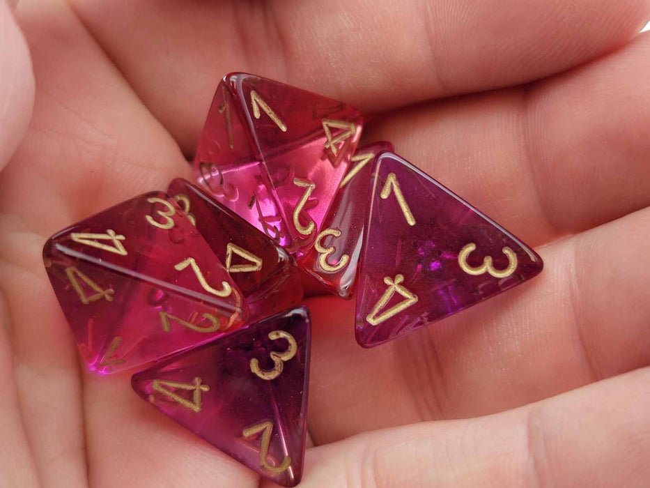 Gemini 18mm 4 Sided D4 Dice, 6 Pieces - Translucent Red-Violet with Gold