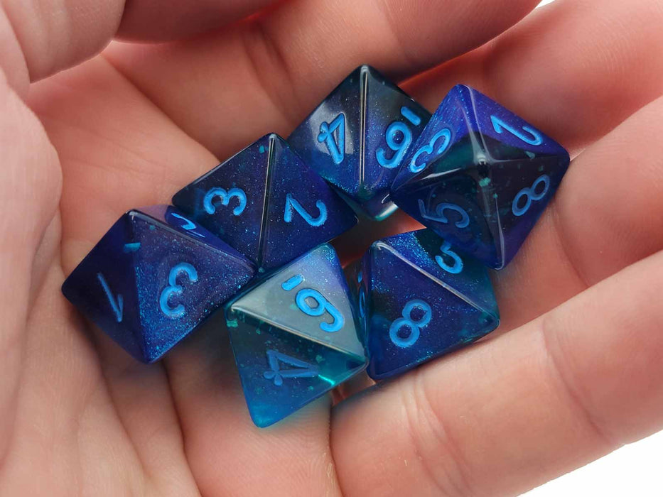 Luminary Gemini 15mm 8 Sided D8 Dice, 6 Pieces - Blue-Blue with Light Blue