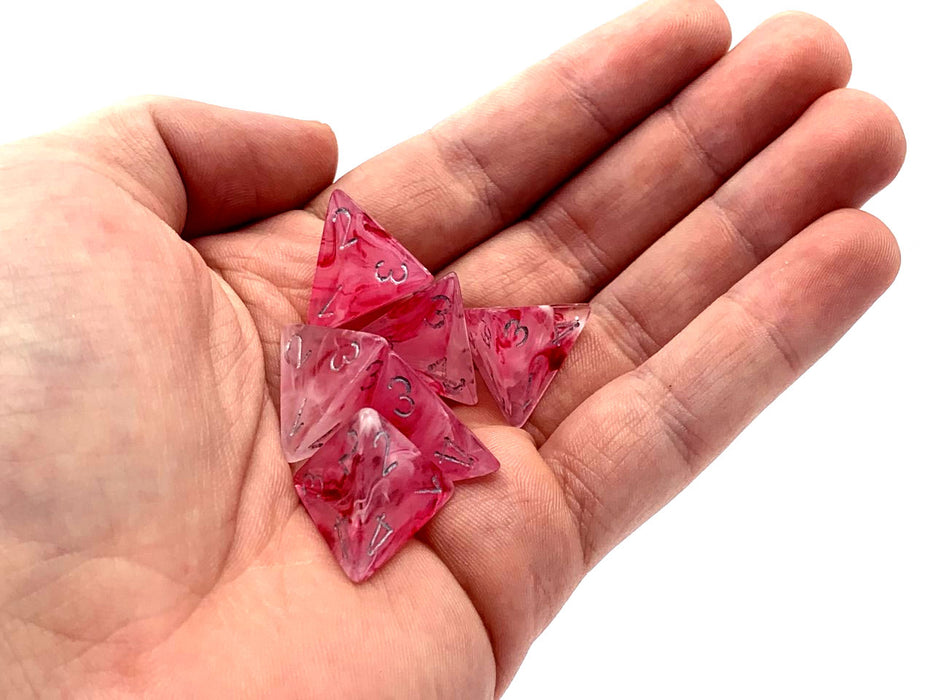 Ghostly Glow 18mm 4 Sided D4 Chessex Dice, 6 Pieces - Pink with Silver