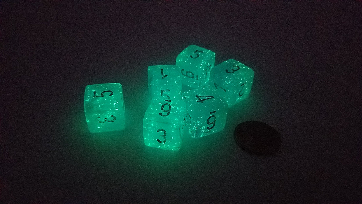 Luminary 15mm 6-Sided D6 Numbered Chessex Dice, 6 Pieces - Sky with Silver