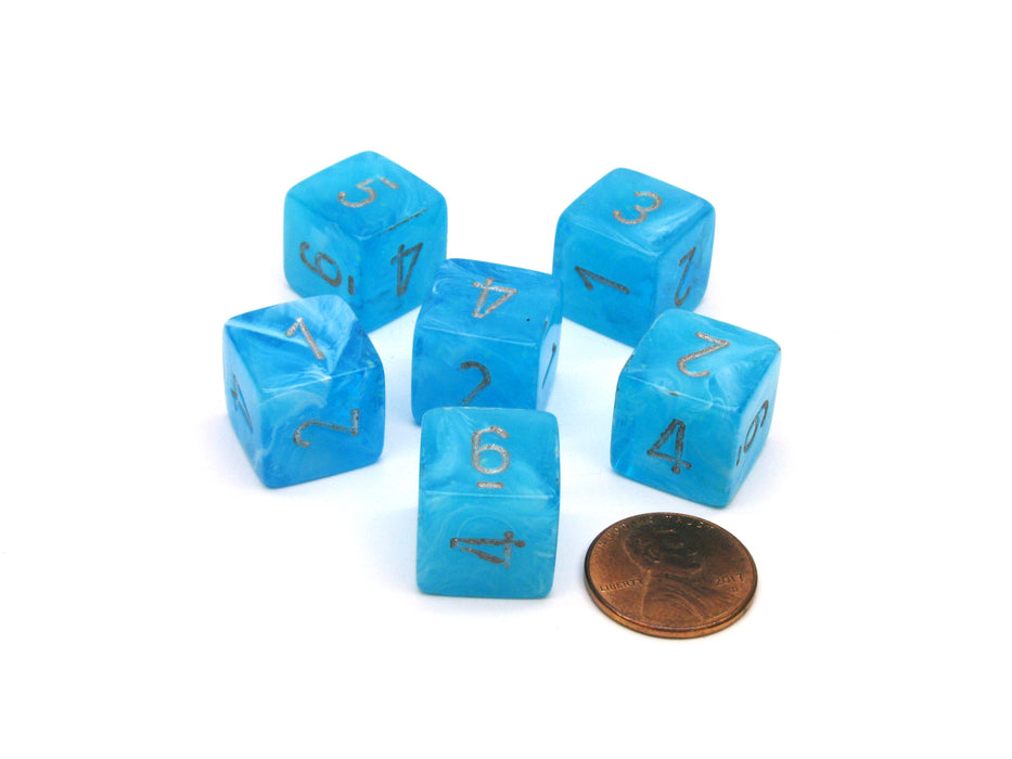 Luminary 15mm 6-Sided D6 Numbered Chessex Dice, 6 Pieces - Sky with Silver
