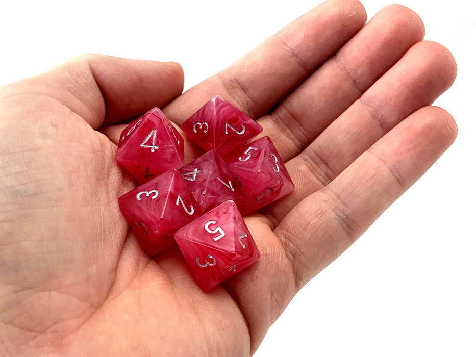 Ghostly Glow 15mm 8 Sided D8 Chessex Dice, 6 Pieces - Pink with Silver