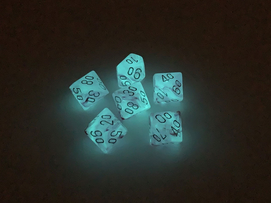 Ghostly 16mm Tens D10 (00-90) Chessex Dice, 6 Pieces - Pink with Silver Numbers