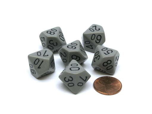 Opaque 16mm Tens D10 (00-90) Dice, 6 Pieces - Dark Grey with Black Numbers