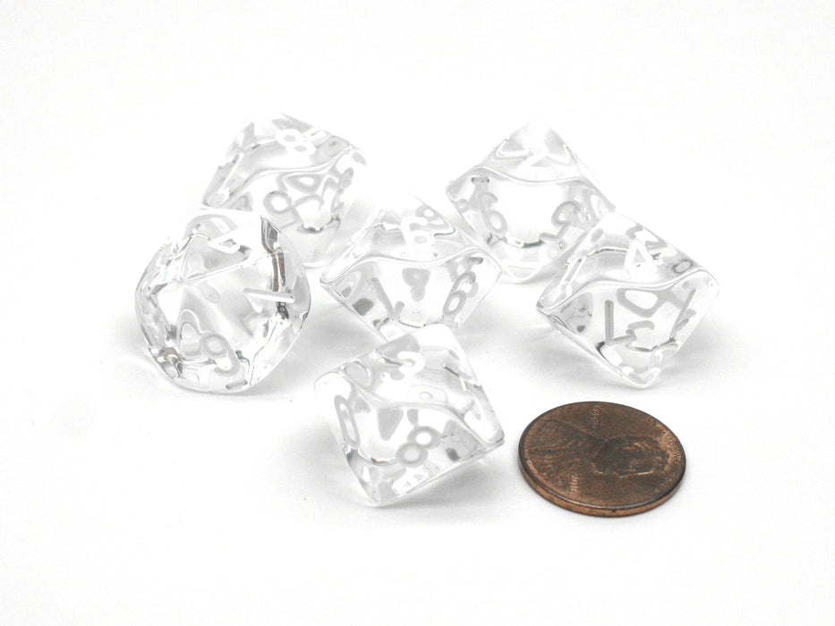 Translucent 16mm D10 (0-9) Chessex Dice, 6 Pieces - Clear with White Numbers