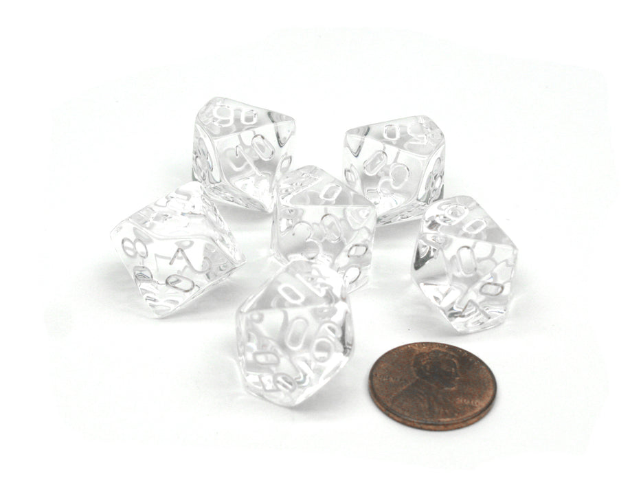 Translucent 16mm Tens D10 (00-90) Chessex Dice, 6 Pcs - Clear with White Numbers