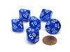 Translucent 16mm Tens D10 (00-90) Dice, 6 Pieces - Blue with White Numbers
