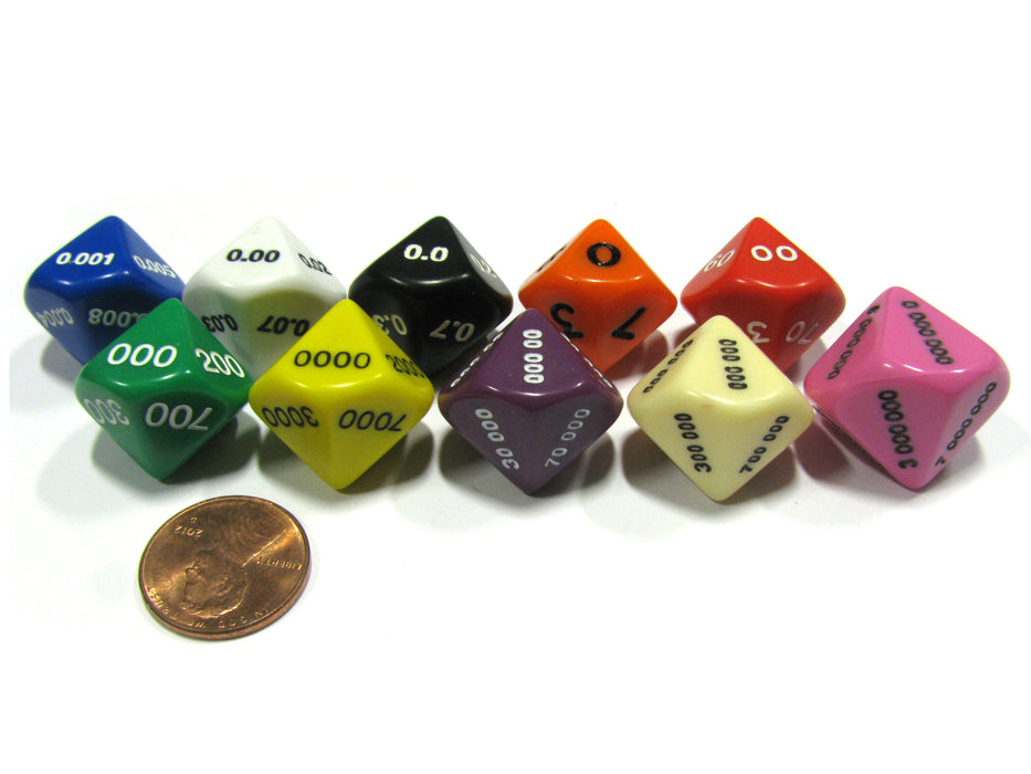 Set of 10 Place Value D10 Dice - Number Die for Counting 0.000 to 9,999,999