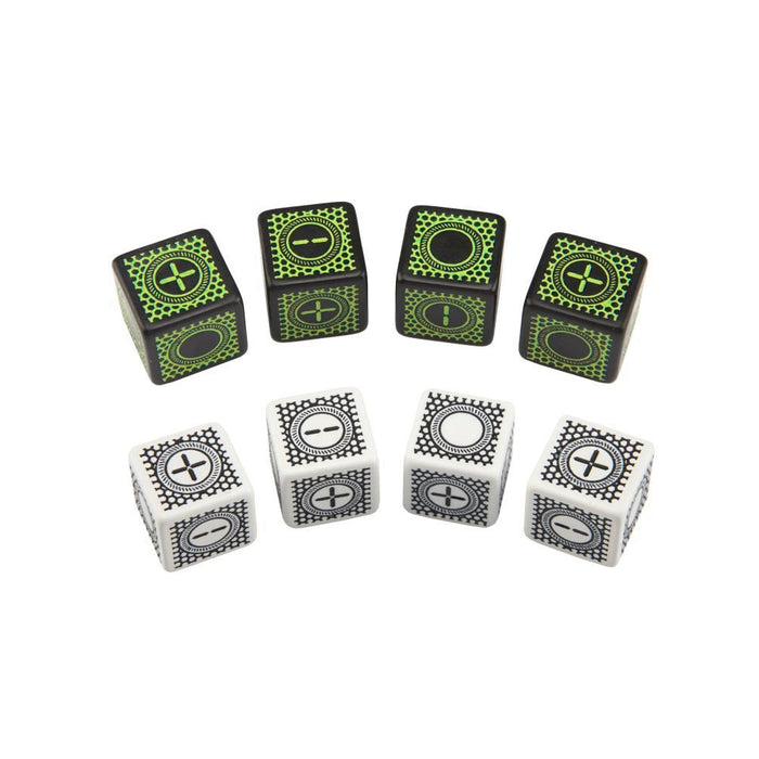 Q-Workshop Cyberfudge D6 Dice Set (8 Dice) (4 Black with Green + 4 Random)