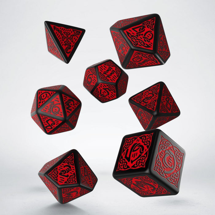 Q-Workshop Celtic Dice Set 3D Black with Red (7 Piece Set)