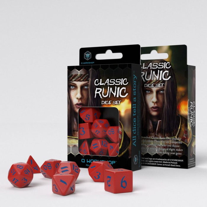 Classic Runic 7 Piece Polyhedral Dice Set - Red & Blue