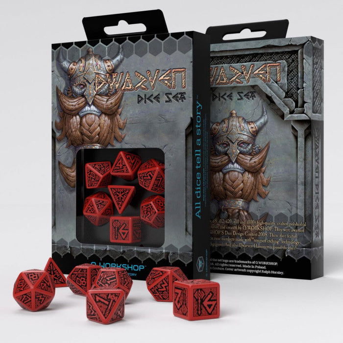 Q-Workshop Dwarven Dice Set Red with Black Etches (7 Piece Set)