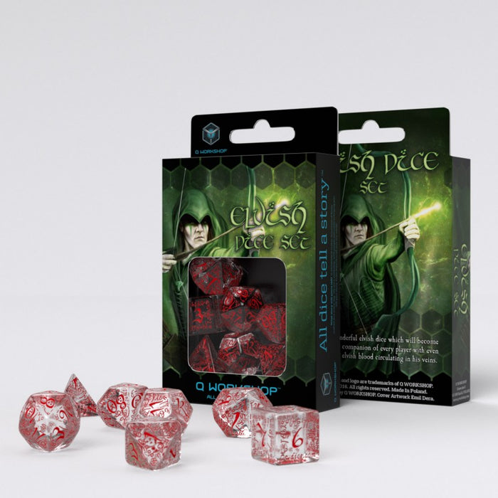 Q-Workshop Elvish Dice Set Transparent/Red (7 Piece Set)