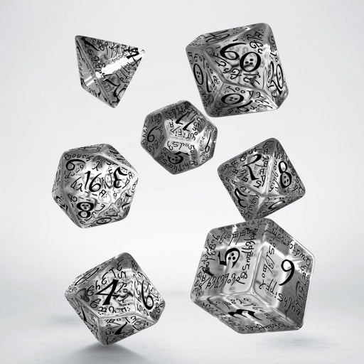 Q-Workshop Elvish Dice Set Translucent with Black Numbers (7 Piece Set)