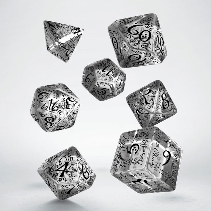 Q-Workshop Elvish Dice Set Translucent with Black Numbers (7 Piece Set)