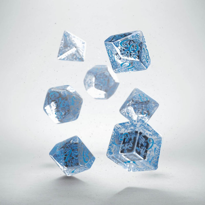 Q-Workshop Elvish Dice Set Transparent/Blue (7 Piece Set)