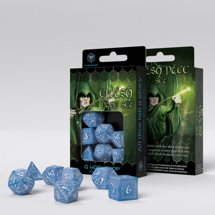 Q-Workshop Elvish Dice Set Glacier with White (7 Pieces)