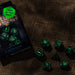 Q-Workshop Runic Dice Set Black with Glow-in-the-Dark Etches (7 Pieces Set)
