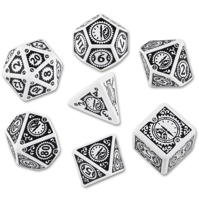 Q-Workshop Steampunk Clockwork Dice Set White with Black Etches (7 Piece Set)