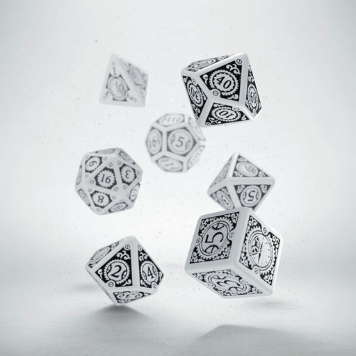 Q-Workshop Steampunk Clockwork Dice Set White with Black Etches (7 Piece Set)