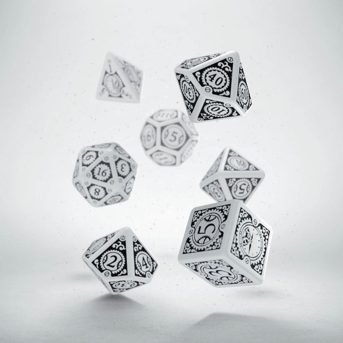 Q-Workshop Steampunk Clockwork Dice Set White with Black Etches (7 Piece Set)