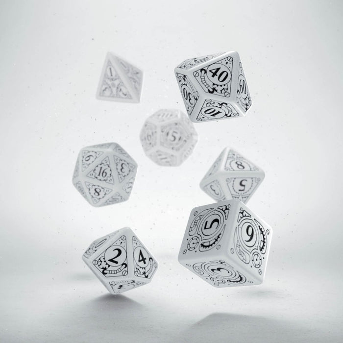 Q-Workshop Steampunk Dice Set White with Black Etches (7 Piece Set)