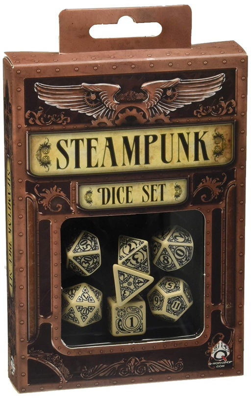 Q-Workshop Steampunk Dice Set Beige with Black Etches (7 Piece Set)