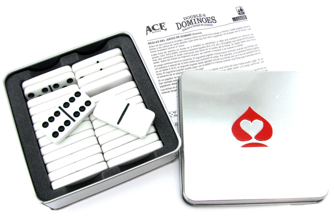 Ace Double Six Dominoes Game in Tin Case for 2 to 4 Players - 28 Dominoes