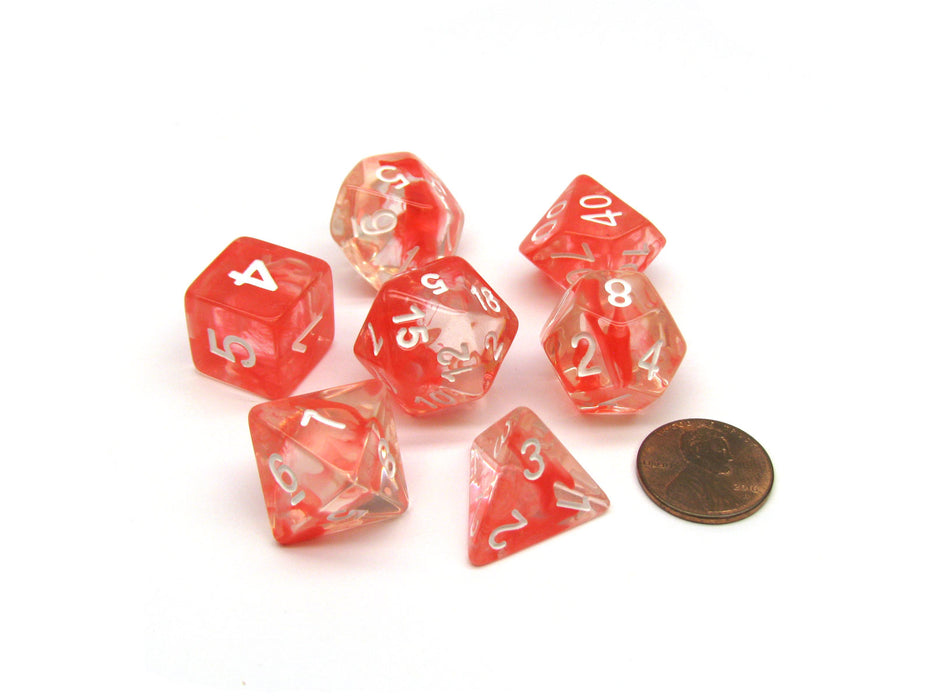 Tube of 7 Polyhedral RPG Sirius Dice with Bonus D20- Red Cloud Transparent Resin