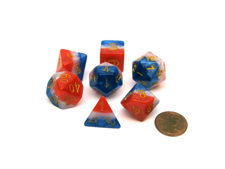 Tube of 7 Sirius Dice + Bonus D20 - Red, White, and Blue Semi-Transparent Resin