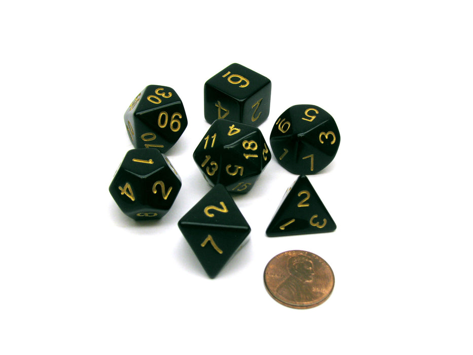 Tube of 7 Polyhedral RPG Sirius Dice with Bonus D20 - Solid Black, Gold Ink