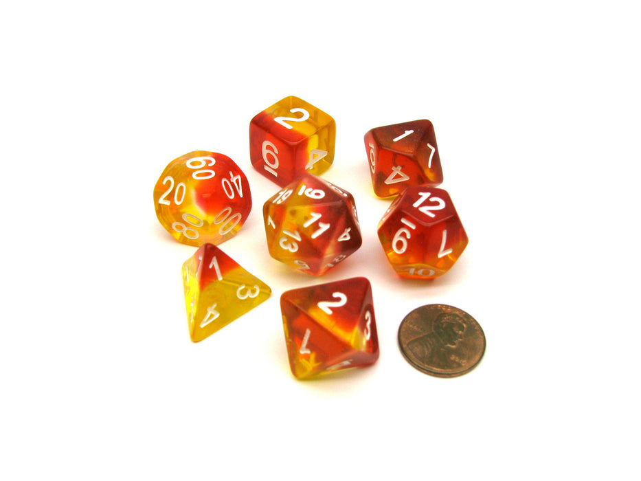 Tube of 7 Polyhedral RPG Sirius Dice with Bonus D20 - Yellow, Red Translucent