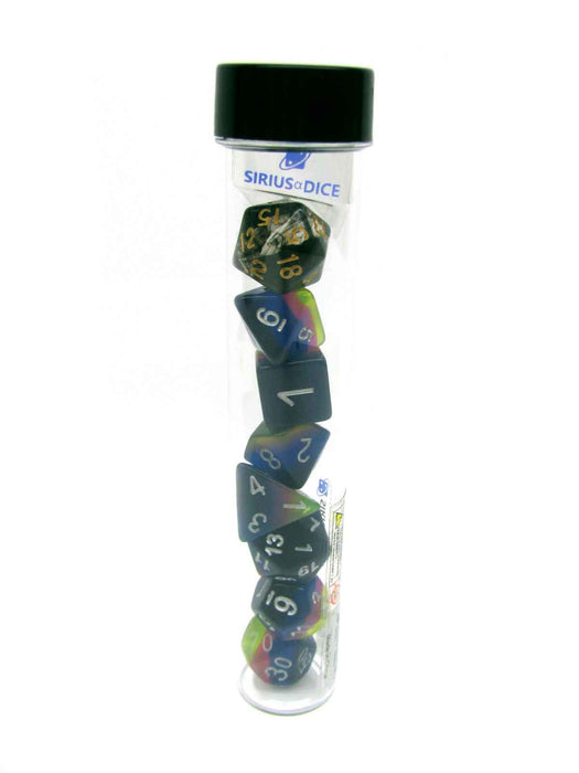 Tube of 7 Polyhedral RPG Sirius Dice with Bonus D20 - Pink, Green, Blue