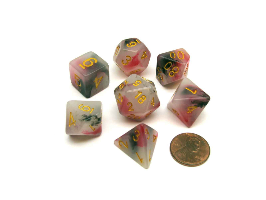 Tube of 7 Polyhedral RPG Sirius Dice with Bonus D20 - Pink, Black, Red Marble