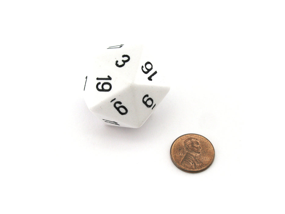 34mm Large 20-Sided D20 Opaque Chessex Dice, 1 Die - White with Black Numbers