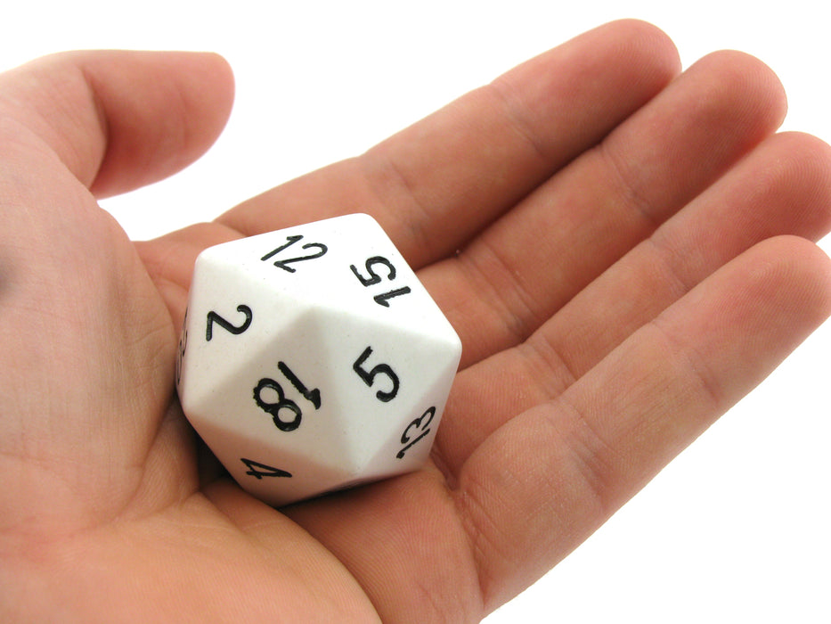 34mm Large 20-Sided D20 Opaque Chessex Dice, 1 Die - White with Black Numbers