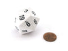 34mm Large 20-Sided D20 Opaque Chessex Dice, 1 Die - White with Black Numbers