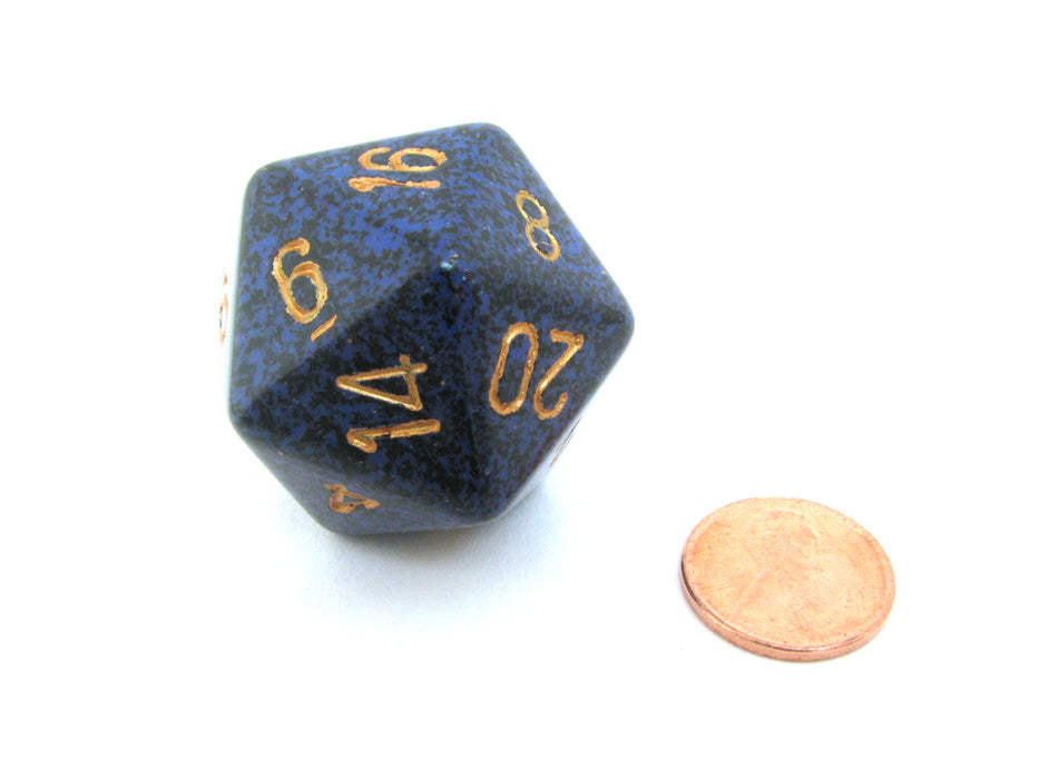 34mm Large 20-Sided D20 Speckled Chessex Dice, 1 Die - Golden Cobalt
